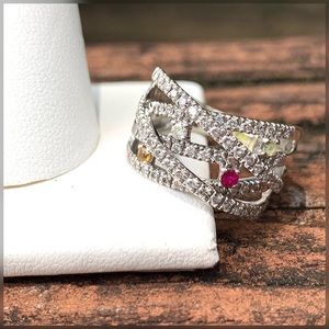 14k Gorgeous Diamond (shimmery) & Gemstones Ring